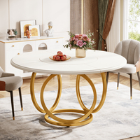 Tribesigns luxe en bois rond marbre placage haut or blanc Table à manger meubles de maison rond or Tables de cuisine