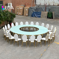 Table de banquet de mariage de luxe LEDA, blanche, durable, en acier inoxydable, avec plateau miroir, en forme de S, pour événements, salles de réception et décoration