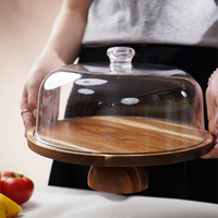 Support à gâteau cylindrique en bois d'acacia fait main avec couvercle en verre, plateau réglable en bois pour présentation alimentaire de mariage