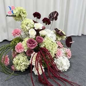 การจัดดอกไม้ประดิษฐ์จากผ้าไหมเสมือนจริง สีชมพู ขาว แดงเบอร์กันดี สำหรับงานแต่งงาน ป้ายต้อนรับเปิดเทอม ตกแต่งด้วยดอกไม้ - Product Image 1