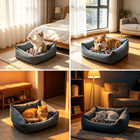 Nid pour animaux de compagnie Waffle Solid Box, confortable avec rebord, pour chiens et chats, dossier surélevé, entrée basse, rembourrage doux et moelleux, lavable en machine, pour intérieur