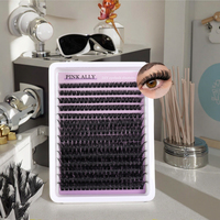 Kit d'extension de cils DIY, marque privée, cils en éventail faits à la main, segments de cils, grappes de cils en fourrure, 14 rangées, emballage personnalisé
