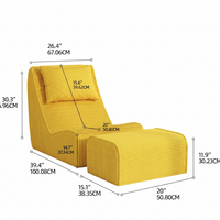 Fauteuil inclinable en velours côtelé crème avec repose-pieds, design sans accoudoirs, gain de place et confortable pour chambre, salon, appartement