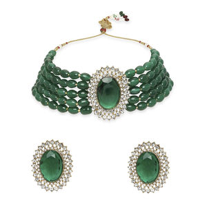 Ensemble de collier ras du cou ethnique multicouche en perles vertes en vrac fait à la main boucles d'oreilles personnalisables pour les occasions de fête de mariage - Product Image 3