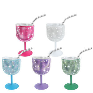 Mini gobelet en acier inoxydable 304 de 4oz isolé au diamant avec paille et strass Mini gobelet en verre à liqueur avec couvercle - Product Image 1