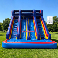 Toboggan aquatique gonflable géant commercial pour enfants et adultes, double piste, toboggans aquatiques humides et secs, château gonflable avec piscine