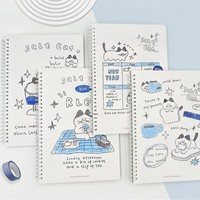 Carnet A5 à spirale pour les devoirs, lignes horizontales, motif chat de dessin animé, minimaliste, créatif, inspiré de l'art.