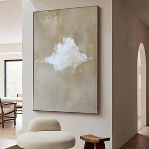 Peinture à l'huile faite à la main, peinture texturée, art sur toile, œuvre d'art minimaliste nuageuse, décoration chic et simple pour la maison et la galerie - Product Image 3