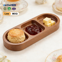 Plateau à épices ovale en bois d'acacia à trois compartiments, plat de service divisé pour condiments, organisateur de cuisine pour épices, sauces et collations