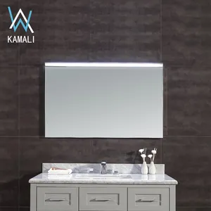 Kamali özel boyut basit tasarım otel düşük fiyat dikdörtgen üst yan işıklı banyo güvenliği duvara monte akıllı LED ayna