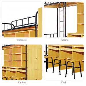 Modern Queen Size <strong>Loft</strong> <strong>Bed</strong> <strong>with</strong> <strong>Desk</strong> for School Dormitory Apartment Hotel/Commercial Use Metal Iron Round Tube Bunk <strong>Bed</strong> - Product Image 2