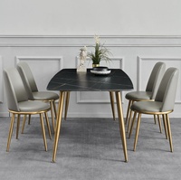 Prix d'usine, meubles de salle à manger en aluminium et acier, table à manger carrée simple en marbre, ensemble de table et de chaises de salle à manger, 6 places