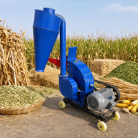 Nouveau broyeur à marteaux mobile multifonctionnel avec cyclone, capacité de 2 tonnes/heure, en acier au carbone, pour tiges de maïs, céréales et aliments pour animaux