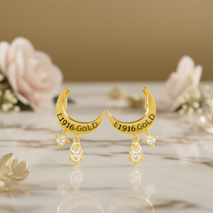 Orecchini Pendenti Luna E1916 Placcati Oro con Cristalli e Strass, Stile Bohémien per Uso Quotidiano Femminile - Product Image 2