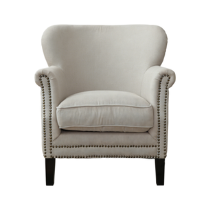 Fauteuil d'appoint moderne à dossier haut avec clous en laiton, rembourrage en coton fait main, pieds en bois massif, dossier capitonné écologique pour chambre et salon - Product Image 1