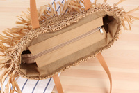 Vente en gros de sacs à main plage d'été avec pompon en papier et paille sac d'été tressé à une épaule avec pompon de haute qualité