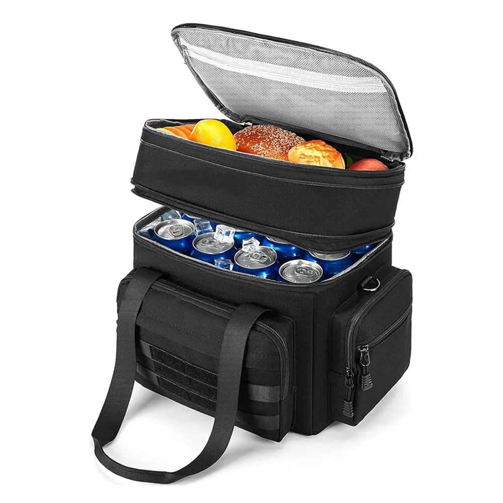 Men 24 Can Collapsible Insulated Cooler Bag Dual Compartments Soft Lunch Bag School Lunch Box Insulated Nylon Cooler Bag