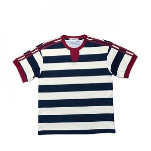 T-shirt à manches courtes pour homme, coupe classique, en toile polyester/coton rayée, avec bordure contrastée, vêtement décontracté - Product Image 1