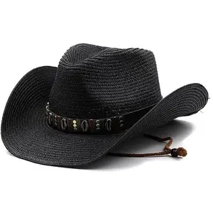 Новый ремень в Западном ковбойском стиле с большими полями, джазовая шляпа-федора, соломенная шляпа от солнца, мужская соломенная шляпа-федора