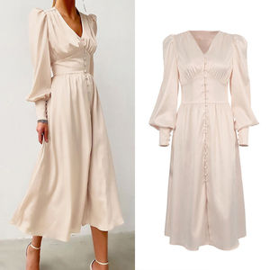 de soplo de Damas <span class=keywords><strong>vestido</strong></span> con cuello en V vestidos de fiesta falda champán elegante Bodycon <span class=keywords><strong>Midi</strong></span> <span class=keywords><strong>vestido</strong></span> de las mujeres - Product Image 1