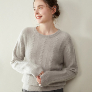 Suéter de Cachemira de Lana para Mujer, Estilo Coreano, Cuello Redondo, Tejido de Cable, Jersey de Lujo para Otoño e Invierno - Product Image 6