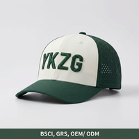 Gorra de Béisbol Bordada en 3D con Logotipo Personalizado, Verde y Blanca, de Alta Calidad, con Perforaciones Cortadas a Láser, Transpirable, para Deportes