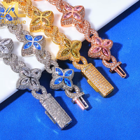 Collier chaîne cubaine unisexe, motif trèfle à quatre feuilles, maillons en forme de 8, sertissage griffe de zircon, pierre naturelle, cuivre, style européen, cadeau