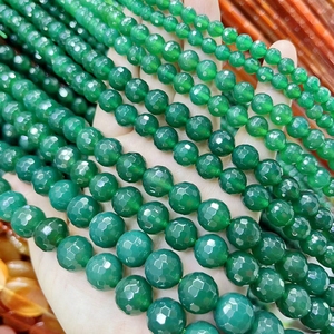 6-14mm <strong>Emerald</strong> Chalcedony Dark Green Agate Faceted Round <strong>Beads</strong> for Jewelry Craft DIY Approx: 380mm - Product Image 4