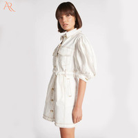 Robe courte en jean à manches bouffantes pour femme