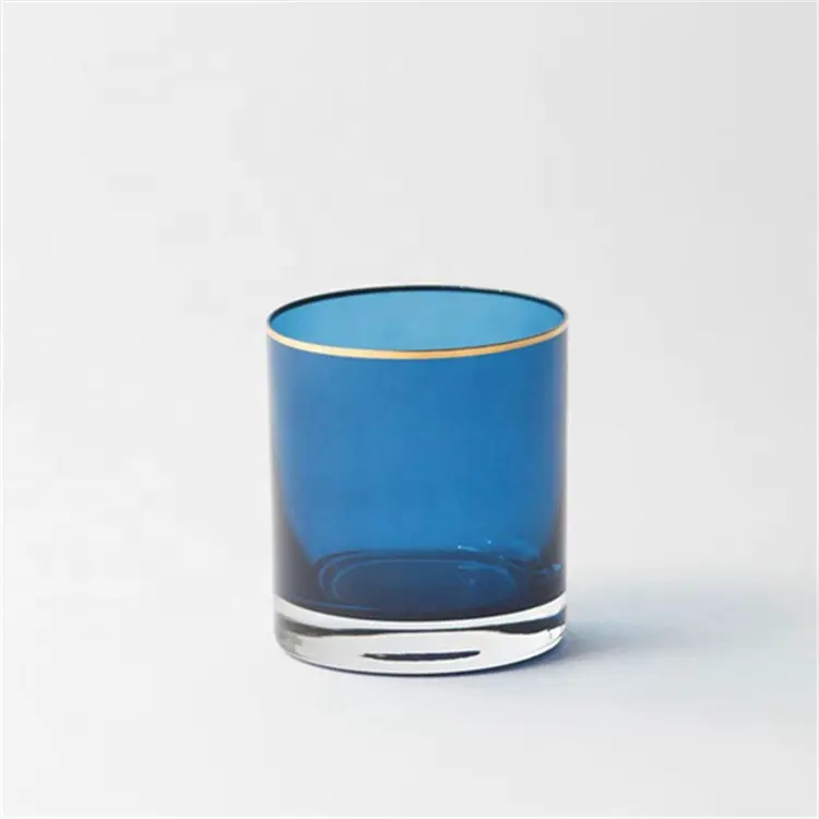 Vaso de vino sin Stemless, vaso con borde dorado, azul/Verde/rojo/morado/rosa/Lila, venta al por mayor