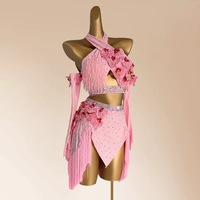 Robe de performance pour adulte de danse latine, imprimé floral, avec diamants et pompons, 100% polyester, style kits