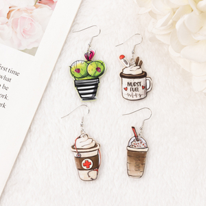 1 par de pendientes colgantes de enfermera de Cactus, café acrílico para mujer, regalo de cumpleaños - Product Image 6