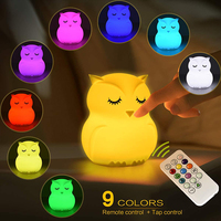 Mini lampe LED en forme de hibou mignon, interrupteur tactile, lampe de chevet en silicone rechargeable par USB, 9 couleurs, pour enfants et nourrissons