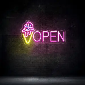 定制开放式霓虹灯标志墙壁装饰商店超市冰淇淋发光二极管标志可重复使用发光标志
