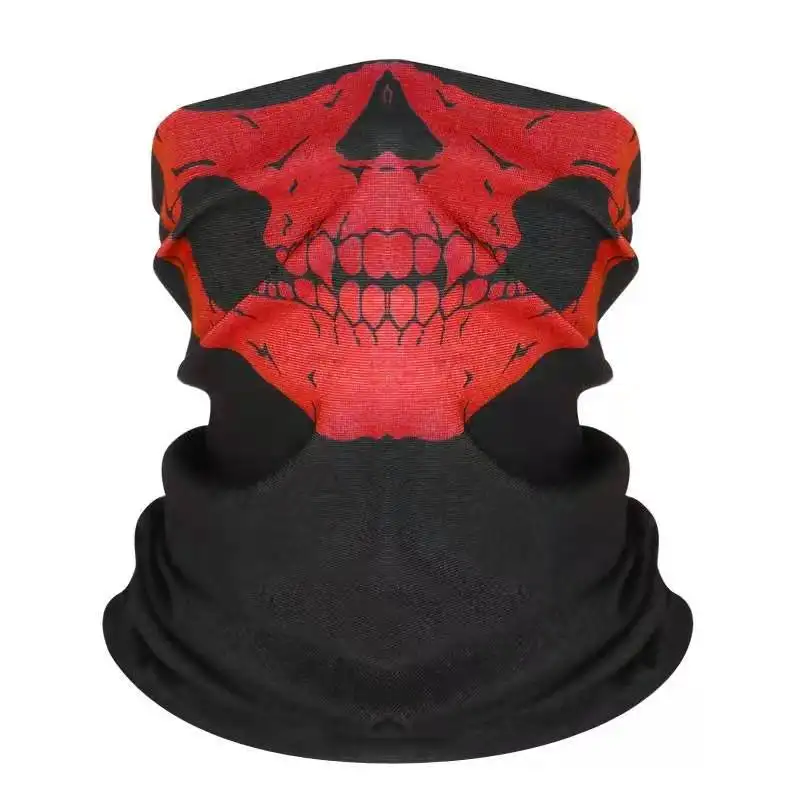 Gorro mágico con estampado digital de calavera roja, máscara para conducción al aire libre, cálido, multifuncional, sin costuras, bandana de tubo para el cuello