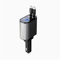 Chargeur rapide de véhicule à port multi-charge 100W 4-en-1 avec cordon de charge rétractable et affichage numérique