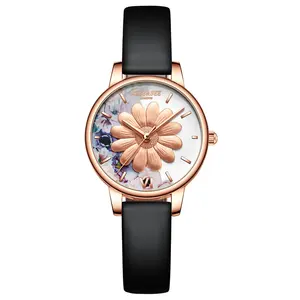 2024 High quality Custom elegant woman luxury wrist watch unique ladies steel case movement luxury fashion genuine leather watch