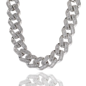 Nuovo Design Moda Street <span class=keywords><strong>Rap</strong></span> Gioielli <span class=keywords><strong>Hip</strong></span> <span class=keywords><strong>Hop</strong></span> Collana da Uomo con Catena Cuban Link Iced Out Prong da 20mm con Baguette Pesanti - Product Image 4