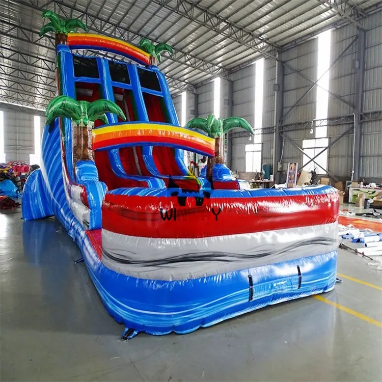 Commercial Outdoor Kids Adults Party Jumping Bouncy Castle Water slide Inflatable Tropical Water Slide