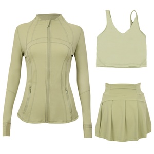 Ensemble 3 pièces unisexe : Veste respirante coupe-vent à col montant, Gilet à col en U, <span class=keywords><strong>Mini</strong></span>-<span class=keywords><strong>jupe</strong></span> – Tenue de yoga ajustée avec fermeture éclair dorée - Product Image 2
