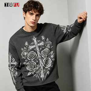 New Trendy 350gsm Waffle Pullover Mock Neck <strong>Plus</strong> <strong>Size</strong> Men's Hoodies Sweatshirts Boxy Vintage Street Custom Graphic Hot Supplier - Product Image 2