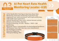 Collier de suivi de santé pour animaux de compagnie USMILEPET GPS, moniteur de fréquence cardiaque et respiratoire AI BCG, suivi de localisation et d'activité en temps réel