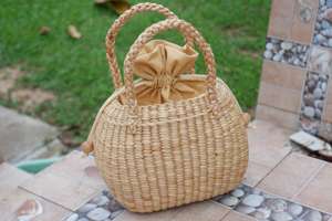 Mini Water Hyacinth Storage <b>Basket</b> with <b>Handles</b> Handmade Woven <b>Small</b> Bin for Boho Farmhouse Decor and Gift Packaging - Product Image 5