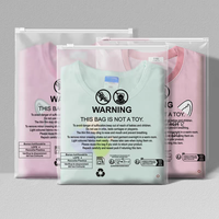 Sac à vêtements personnalisé en plastique CPE transparent givré avec fermeture éclair, imprimé en héliogravure, avec étiquette d'avertissement recyclable