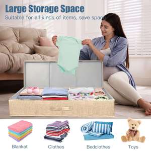 StorageWorks Linen Foldable Natural Fiber Large Bed <b>Storage</b> Bins Lids <b>Underbed</b> Containers Handles Label Holder Closet Organizer - Product Image 5