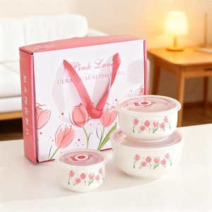 Bol de conservation en porcelaine avec couvercle pour le déjeuner et le dîner, compatible micro-ondes et réfrigérateur, en céramique pour la cuisine - Product Image 1