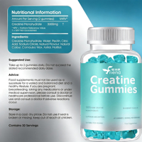 Gummies de créatine monohydrate 100 % véganes au goût naturel de myrtille OEM, 3000 mg de créatine et protéines, compléments alimentaires