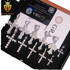 In Stock Hip Hop Jewelry Fine <b>Necklace</b> S925 Sterling <b>Silver</b> Iced Out Vvs1 Moissanite Cross Charm Pendant and Chain GRA Certified - Product Image 1