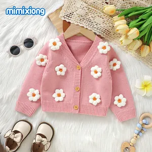 Personalizado mimixiong ODM tejido recién nacido bebé hecho a mano flores patrón suéter abrigo cardigans ropa