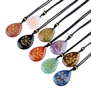 Vente en gros 25*33MM Pendentif perforé en forme de goutte d'eau Collier chaîne tissée Symboles de gravure au laser Cadeau personnalisé de pierres précieuses - Product Image 1